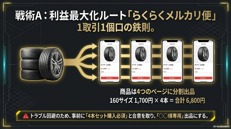2026年】メルカリでタイヤを一番安く送る方法！送料一覧と「梱包不要