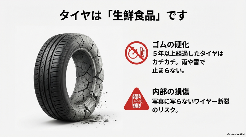 経年劣化した中古タイヤの危険性とゴムの硬化によるスリップリスク