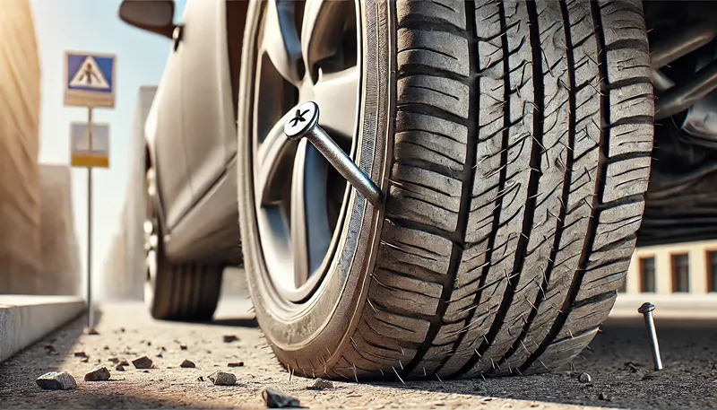 走行中に釘を踏んだ可能性