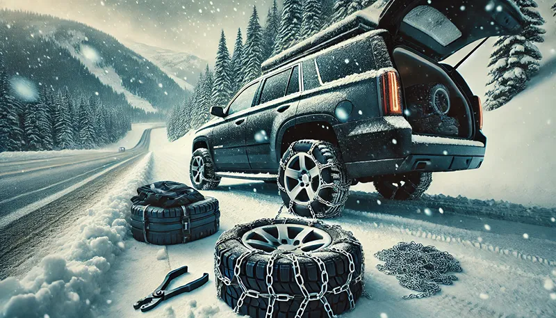 緊急時のタイヤチェーン携行は必須