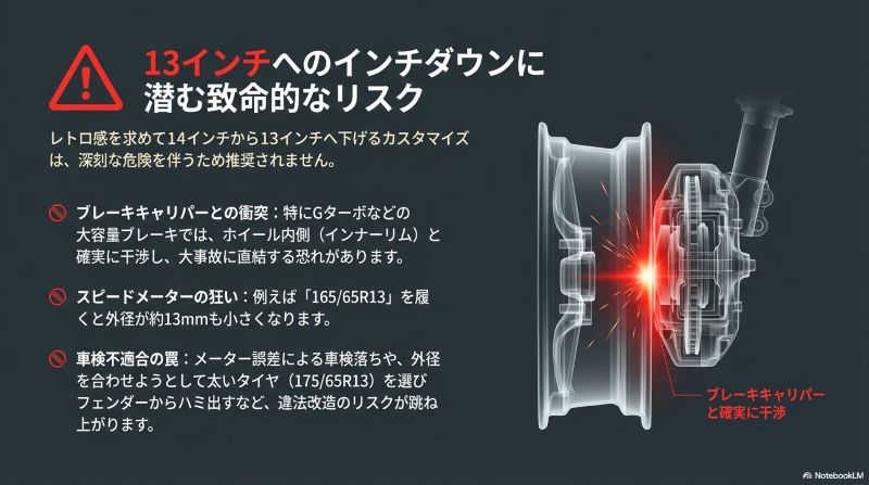 13インチへのインチダウンに潜むブレーキキャリパー干渉などの致命的なリスク