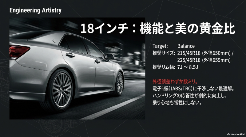 210系クラウンを18インチへインチアップする際の推奨タイヤサイズ(215/45R18、225/45R18)と電子制御に干渉しない外径誤差
