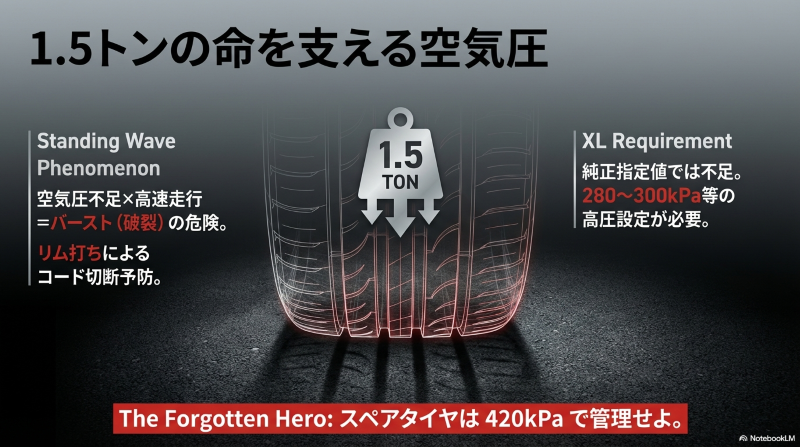 1.5トンを超える210系クラウンにおいて、空気圧不足と高速走行が引き起こすスタンディングウェーブ現象とタイヤバーストのリスク