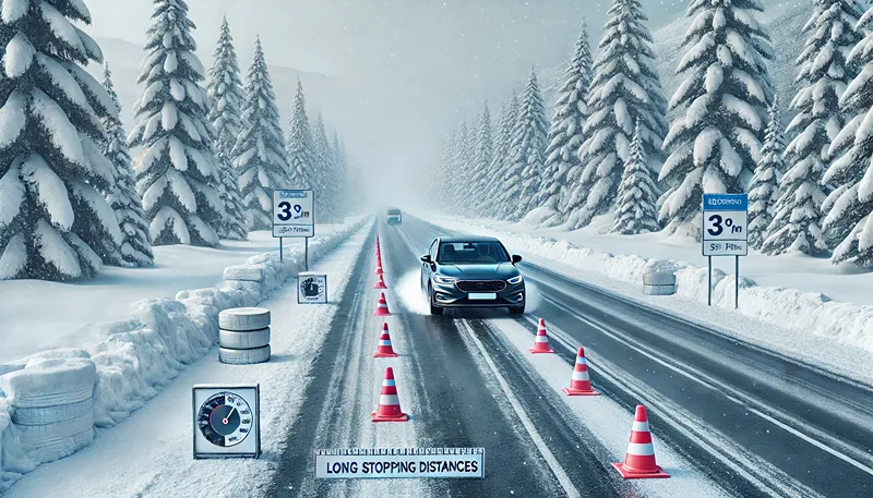 JAF検証による雪道制動距離