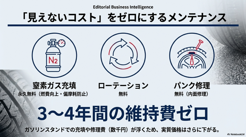 コストコのタイヤ維持費ゼロの仕組み。窒素ガス充填・ローテーション・パンク修理が永久無料