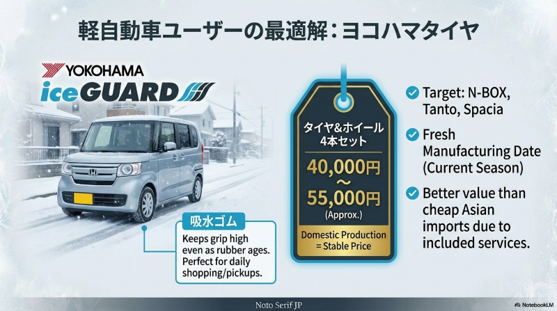 N-BOXやタントなどの軽自動車に最適なヨコハマタイヤiceGUARDの特徴とコストコでの4本セット価格目安