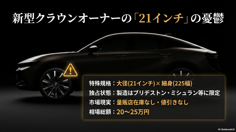 大径かつ細身の特殊規格である21インチタイヤの相場総額は20〜25万円