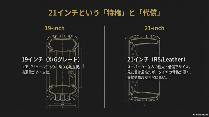 19インチと21インチのタイヤサイズと構造の比較