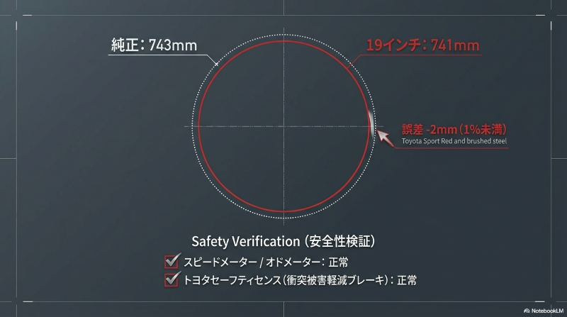 19インチ化によるタイヤ外径の誤差とトヨタセーフティセンスの安全性検証