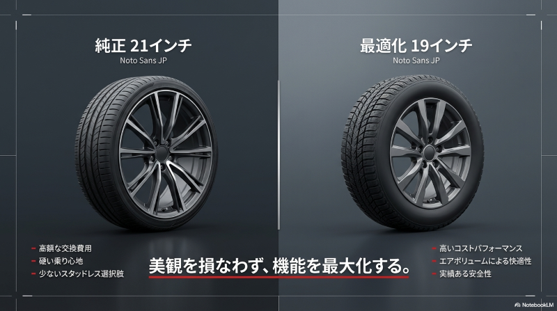 クラウンスポーツ純正21インチタイヤのデメリットと19インチとの比較