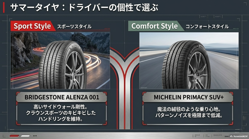 クラウンスポーツにおすすめの19インチサマータイヤ アレンザとプライマシーの比較