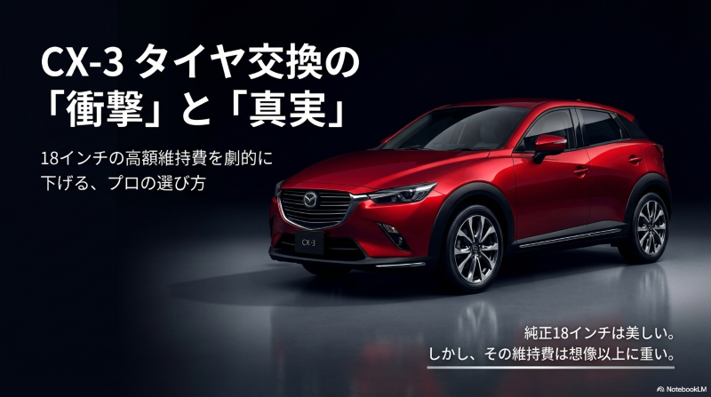 CX-3の18インチタイヤの高額維持費を劇的に下げるプロの選び方を示すタイトルスライド