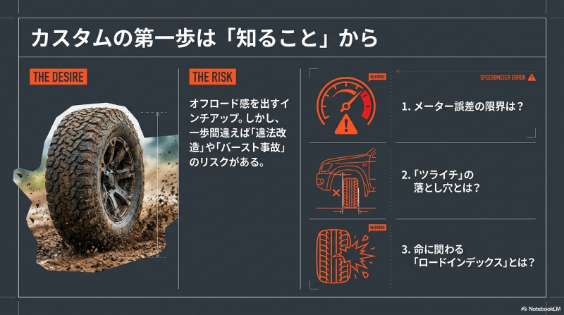 デリカD:5のタイヤカスタムにおけるメーター誤差、ツライチの落とし穴、ロードインデックスの3つのリスク