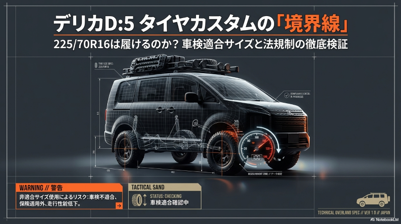 デリカD:5に225/70R16は履けるのか、車検適合サイズと法規制の徹底検証
