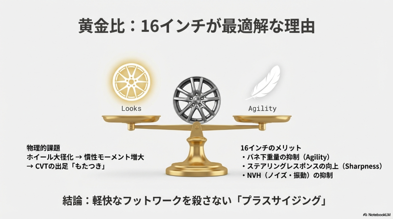 フィットRSを16インチ化するバネ下重量の抑制とルックス向上バランス