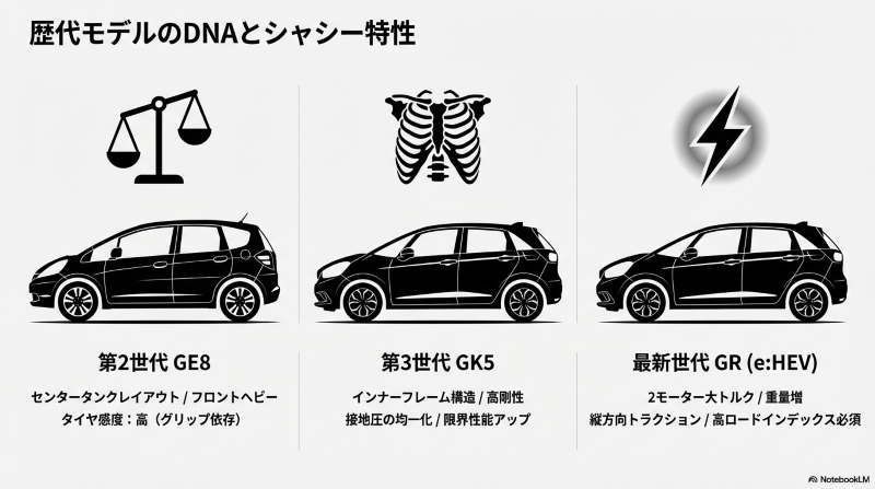 歴代フィットRS(GE8・GK5・GR系)のシャシー進化と重量増加の比較