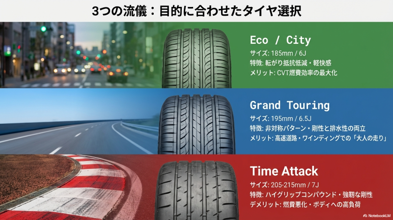 フィットRSにおすすめのタイヤ3種類(エコ・グランドツーリング・タイムアタック)の比較