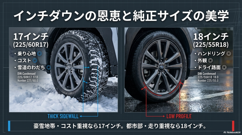 17インチの乗り心地やコスト面と、18インチのハンドリングや外観面のメリット比較