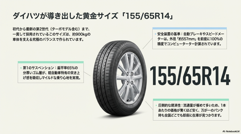 ダイハツが導き出した黄金サイズ155/65R14のメリットとバランス