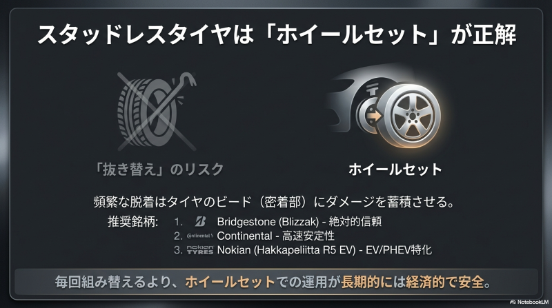 タイヤのビードへのダメージを蓄積させないためのスタッドレスホイールセット運用の推奨