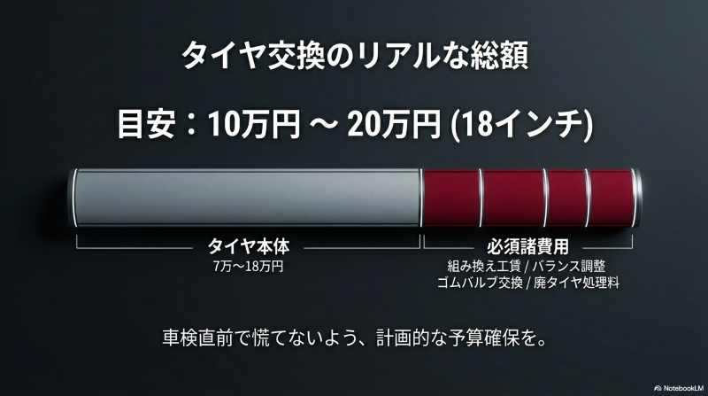 18インチタイヤ交換にかかる本体価格（7万〜18万円）と組み換え工賃などの必須諸費用