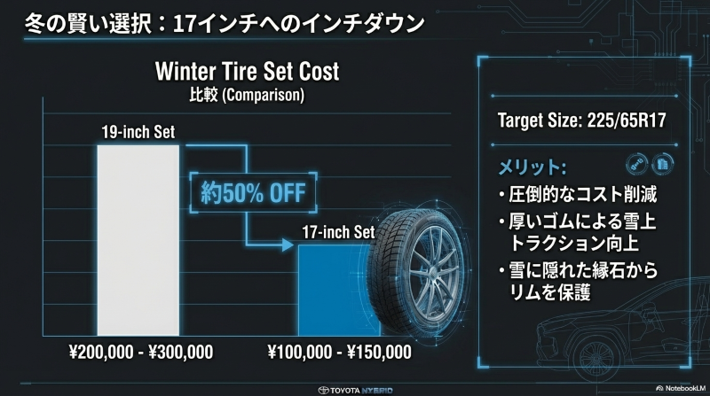 19インチと17インチのスタッドレスタイヤセットの価格比較による約50%のコスト削減効果とメリット