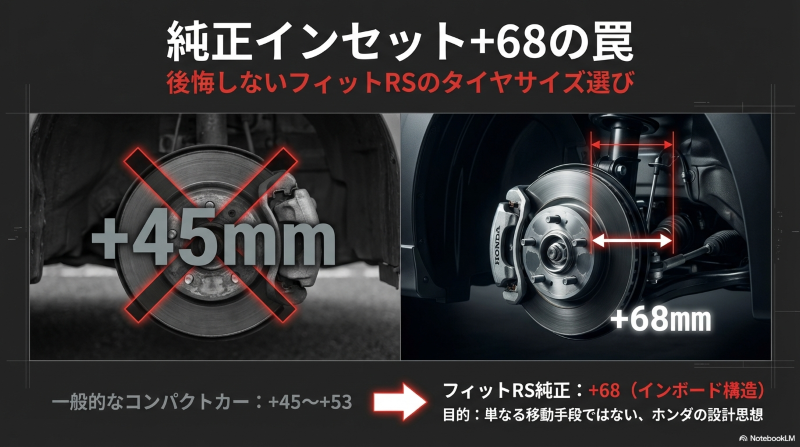 フィットRSの純正インセット+68mmと一般的な+45mmの比較