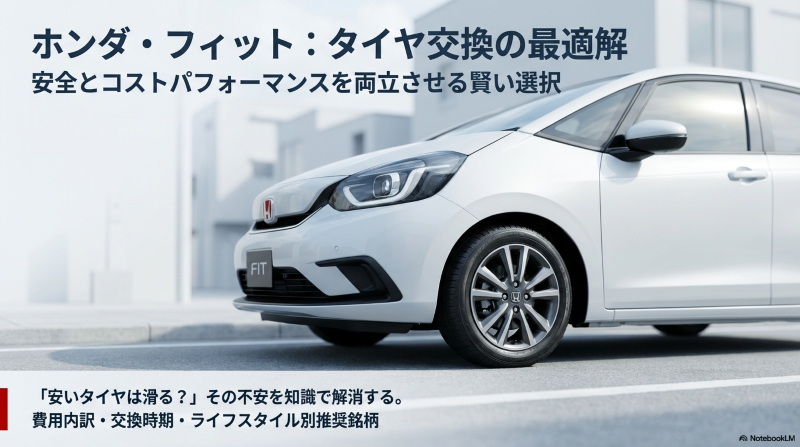 ホンダ・フィットのタイヤ交換における費用内訳やおすすめ銘柄を解説するスライド表紙