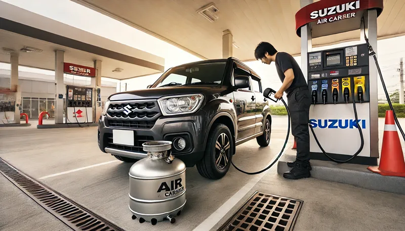 ガソリンスタンドでのハスラータイヤ空気圧調整