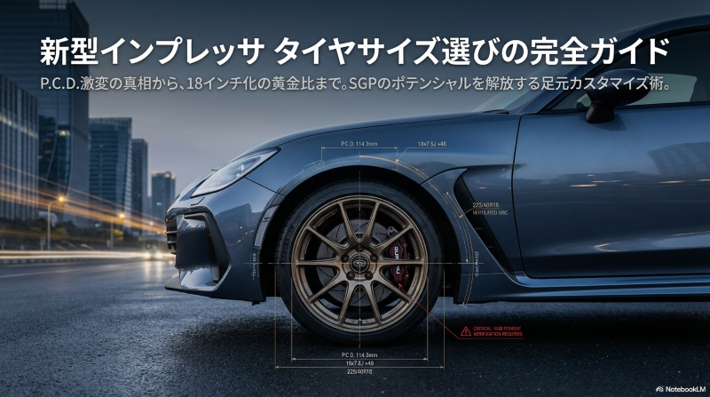 新型インプレッサのタイヤサイズ選びとP.C.D.変更の真相について解説する完全ガイドのタイトルスライド