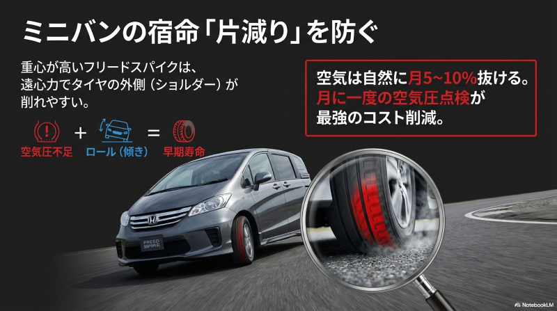フリードスパイク特有のロールと空気圧不足によるタイヤの片減りメカニズム