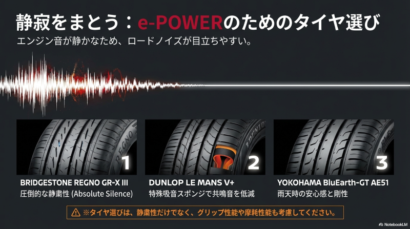 ノートe-POWERにおすすめの静粛性が高いタイヤ REGNO・LE MANS V・BluEarth-GT
