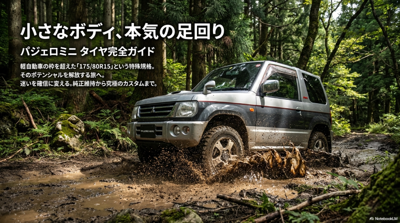 小さなボディに本気の足回りを持つパジェロミニのタイヤ完全ガイド 。純正維持から究極のカスタムまでを解説するタイトルスライド