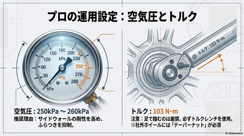 天秤のイラストを使用し、純正15インチ(LI 77)よりも14インチ(LI 79)の方が耐荷重性能が高いことを示した図