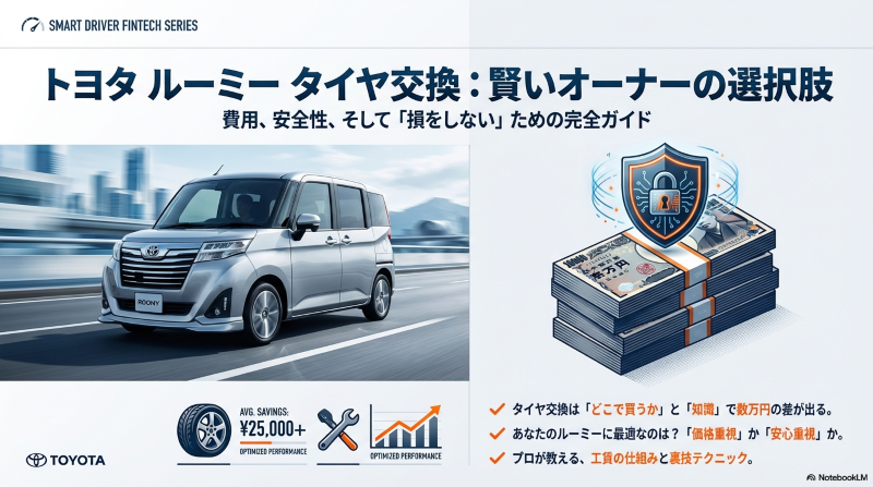 トヨタ ルーミーのタイヤ交換費用と賢い選び方を解説したスライドの表紙
