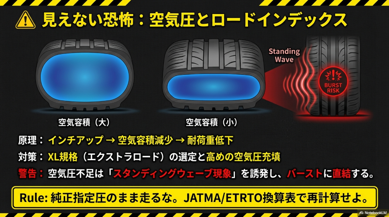 インチアップ時の空気容積減少によるスタンディングウェーブ現象とバーストのリスク