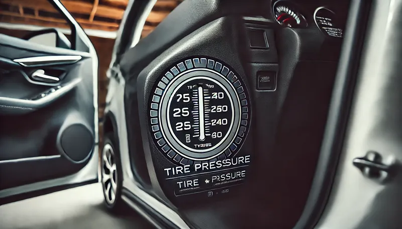 運転席ドア付近にある指定空気圧の表示位置