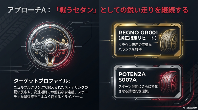 走る歓びを維持するアプローチA(純正REGNO GR001とPOTENZA S007A)