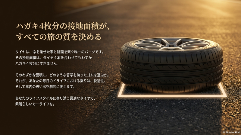 タイヤの接地面積の重要性と上質なカーライフのイメージ