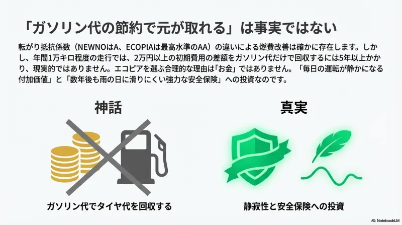 ガソリン代の節約でエコピアの元を取るのは困難であるという解説