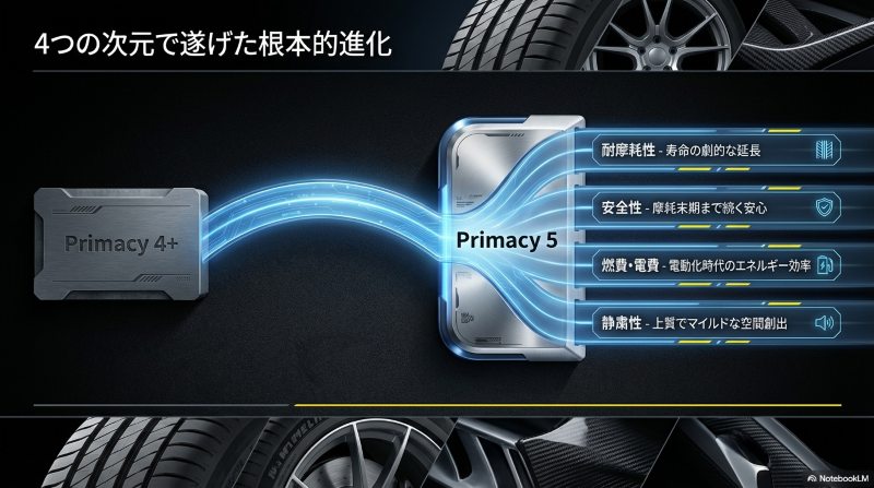 耐摩耗性、安全性、燃費・電費、静粛性の4つの次元で進化したミシュラン プライマシー5
