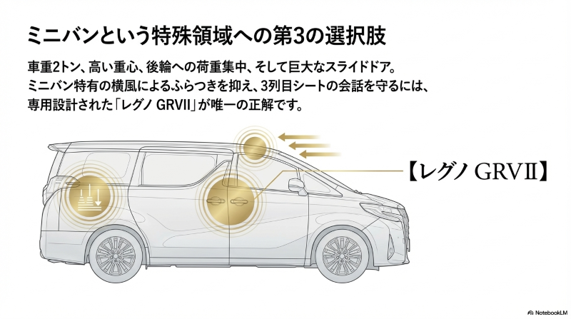 ミニバン特有のふらつきを抑えるレグノGRVIIの専用設計図