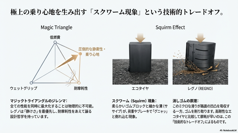 マジックトライアングルとスクワーム現象によるレグノの摩耗の技術的トレードオフ