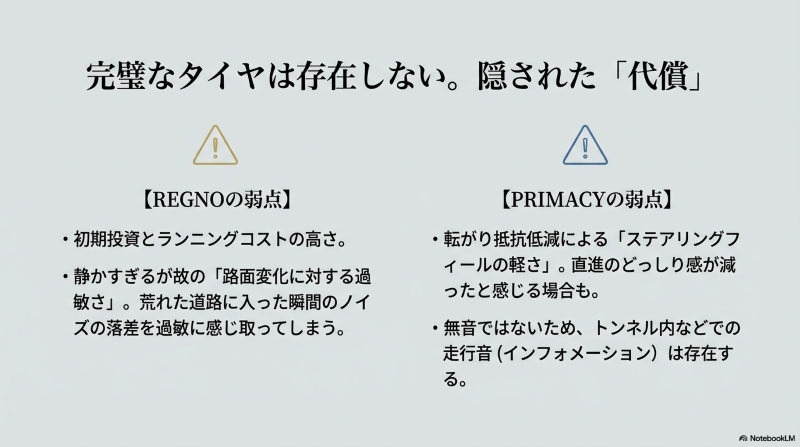 完璧なタイヤは存在しない:レグノとプライマシーの隠された代償とデメリット比較