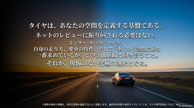 タイヤ比較の結論:自身の走り方と車という空間に求める価値観で選ぶ究極の選択