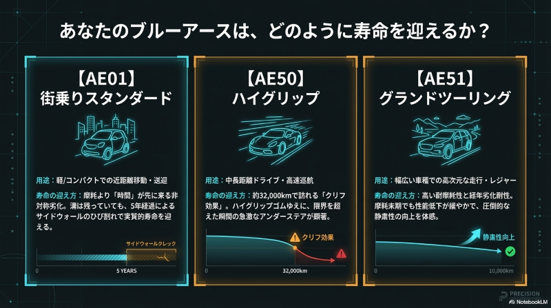 街乗り、ハイグリップ、グランドツーリングの用途別による寿命特性の違い