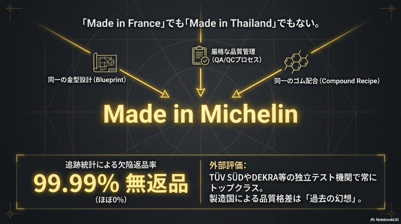 ミシュランの厳格な品質管理と欠陥返品率ゼロの実績