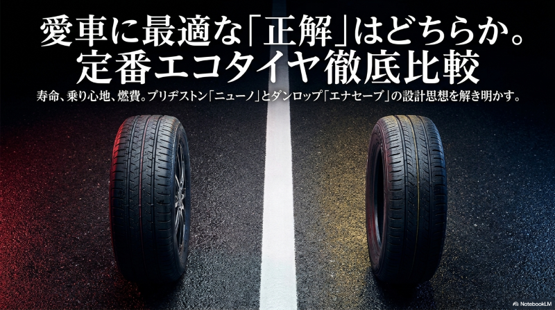 ブリヂストン「ニューノ」とダンロップ「エナセーブ」の寿命や乗り心地、燃費の違いを徹底比較する解説記事のアイキャッチ画像
