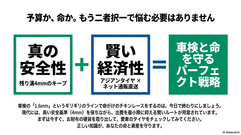 残り溝4mmのキープによる真の安全性と、アジアンタイヤとネット通販直送を掛け合わせた賢い経済性の両立