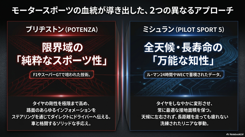 ブリヂストンとミシュランのモータースポーツから導き出された異なるタイヤ設計アプローチ